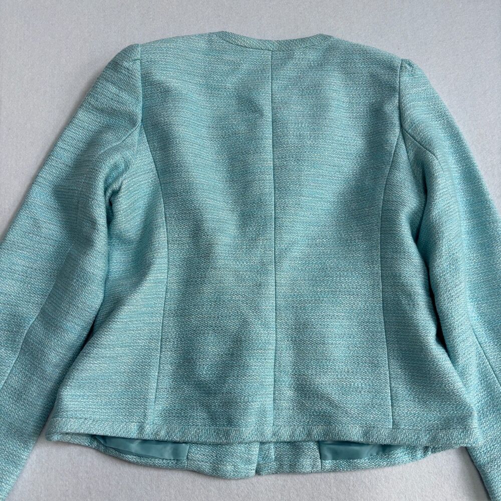 Talbots Tweed Blazer Jacket Women's 12P Turquoise Blue Old Money Career Office - Picture 6 of 10